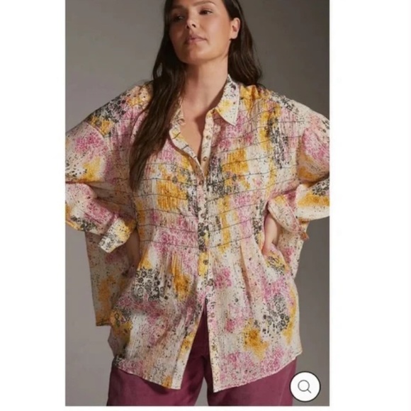 Anthropologie Smocked Printed Buttondown Blouse Size XS - Picture 2 of 7